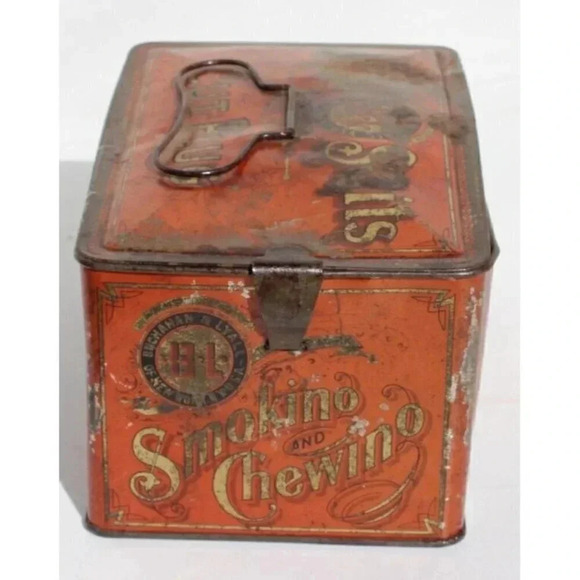 VINTAGE Antique 1900's Just Suits Cut Plug Tobacco STORAGE Case Tin - Picture 5 of 6